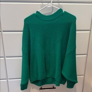 Emerald Green Cowl Neck Sweater with Ribbed Knit